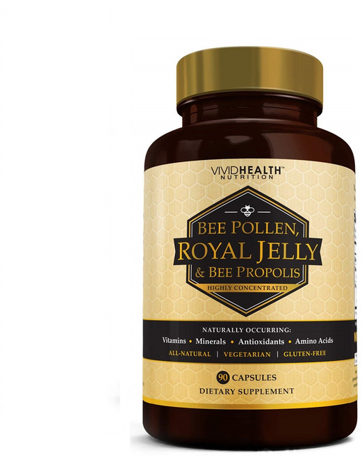 USKORNET 비비드 헬스 뉴트리션 꿀벌 프로폴리스 로얄젤리 90정, 90캡슐 x 한 병, 1개