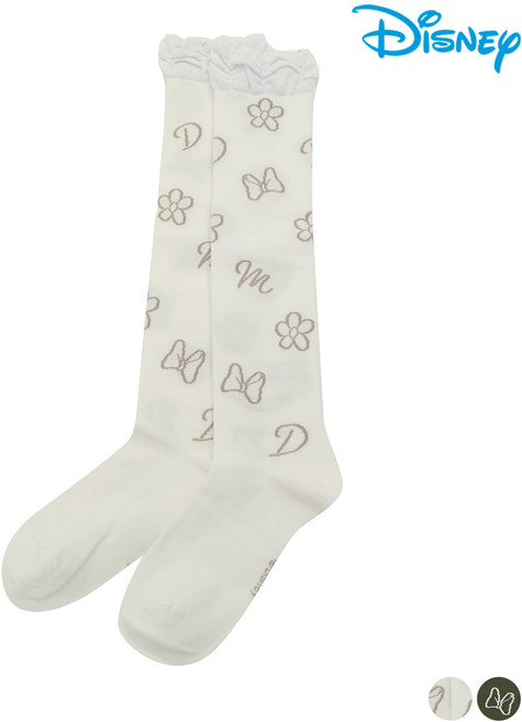 [디즈니골프]여성 아트웍 패턴 프릴 미디 니삭스 장목 패션양말 DP1LAS002, 1개, 화이트