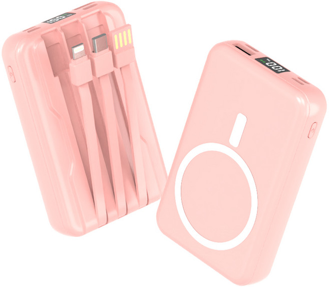 THOUSTA 대용량 무선충전 일체형 맥세이프보조배터리 20000mAh, 핑크, 1개