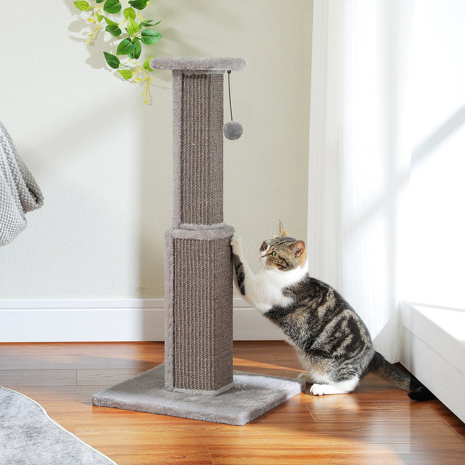 PAWZ Road 기둥형 다색 고양이 수직 스크래쳐 폼폼볼 장난감, 1개, 그레이