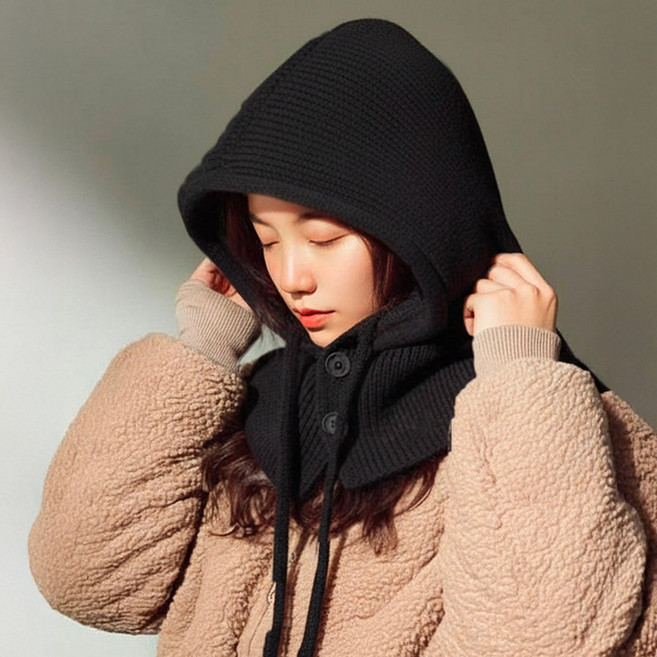 라인스미스 U12 겨울 니트 바라클라바 후드 넥워머, 블랙