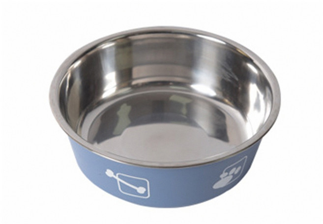 寵物碗 狗碗 貓碗 不鏽鋼水碗, 莫蘭迪藍,L(直徑17cm), 1個