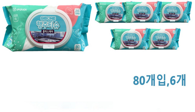 기본에 세균닦는 행주 티슈 캡형, 80개, 6개