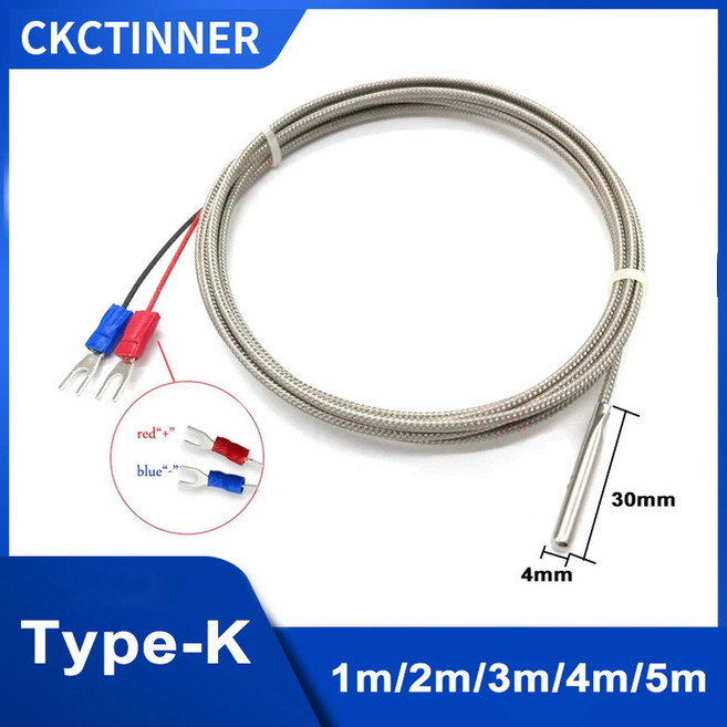30MM 유형 열전쌍 5M 프로브 브레이드 센서 차폐 온도 컨트롤러 와이어, K Type 1 M