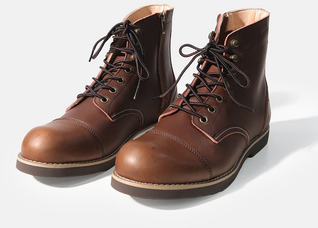 슬로우스텝 남자워크화 아이론스텝 안전화 작업화 지퍼 가죽 앵클 부츠 브라운 SP1024