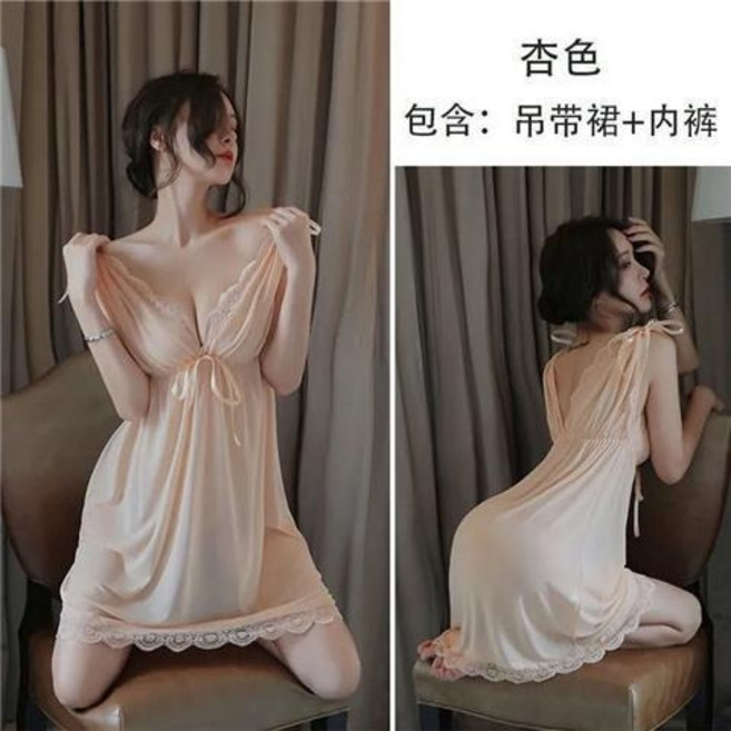【35-100公斤吊帶睡裙女】超大碼冰絲睡裙 情趣 性感 蕾絲睡衣女 夏季家居服 細肩睡裙 加大碼性感睡衣 吊帶冰絲睡裙