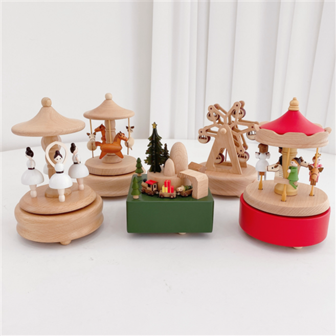 바이에스 우드 발레리나 회전목마 오르골 원목 뮤직박스 감성소품 대만오르골, 크리스마스기차