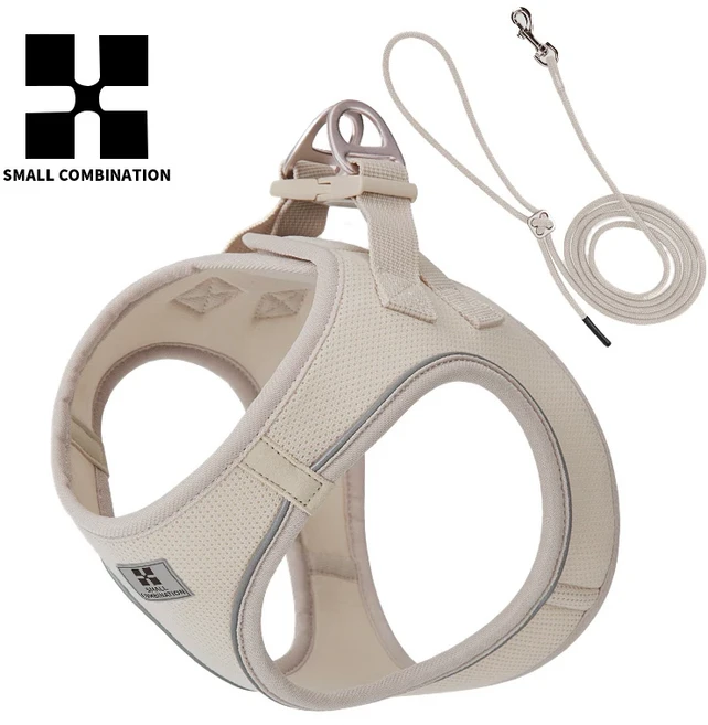 소형 중형견용 개 하네스 리드 세트 조절 가능한 반사형 강아지 고양이 하네스 애완동물 조끼 치와와 닥스, 06 XXS, 05 Beige