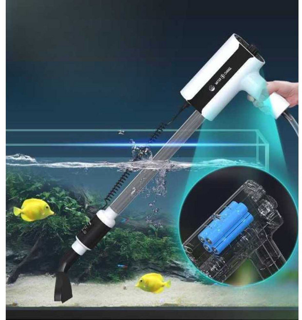 전동 어항청소기 배설물 모래 물갈이무선 충전 흡입기, 리튬배터리 충전식 환수기 블랙 1600L/H, 1개