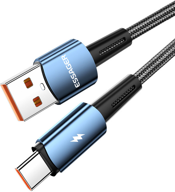 Essager PD 120W USB A-C 타입 초고속 충전기 케이블 1m 블루 1개, 푸른색