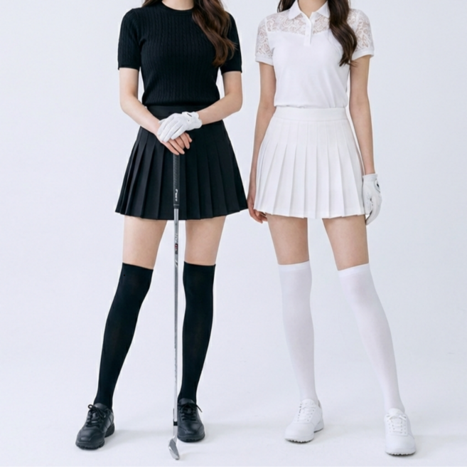 버디프로 UV차단 투톤 밑트임 여성 골프스타킹, 1개, 블랙