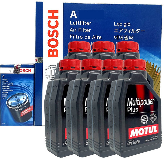 보쉬 체어맨W CW700 3600cc 엔진오일 교환 셋트 필터 + 합성유 모튤 O1012+A2420+5W30 7L, 7개, 5w30, 1L