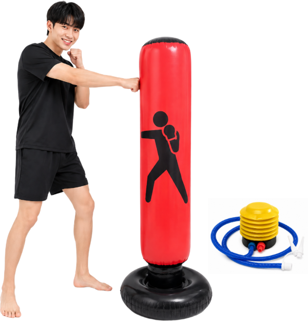 펀치몽 가정용 샌드백 안전한 홈트레이닝 층간소음 없는 다이어트 복싱 펀치볼 에어펌프 포함, 레드