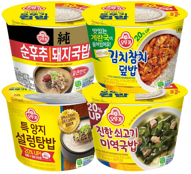 오뚜기 컵밥 4종 3개씩(김치참치+쇠고기미역국밥+특양지설렁탕밥+얼큰순후추돼지국밥), 3.7kg, 1세트
