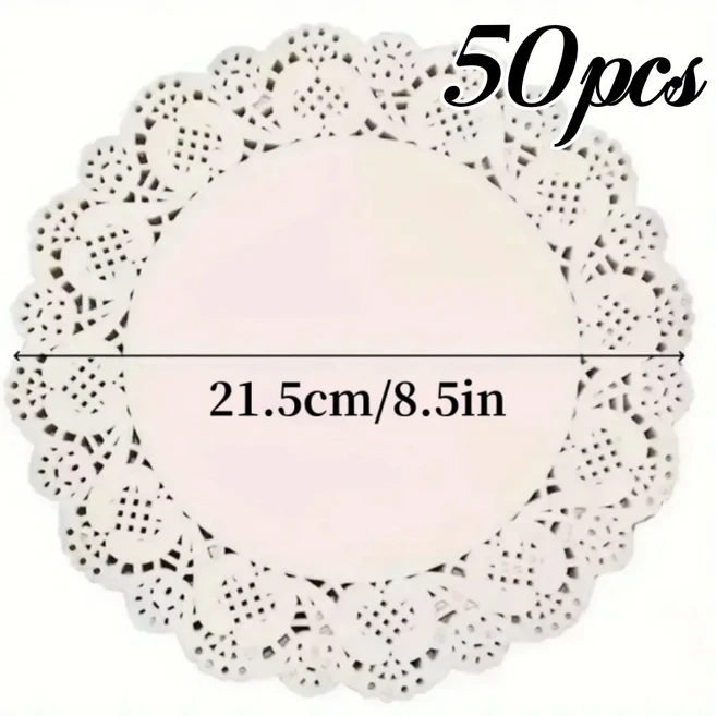 100pcs 레이스 Doily 종이 오일 흡수 패드 컵케익 매트 파티 웨딩 테이블 장식 베이킹 요리 케이크 액세스, 02 L 50pcs
