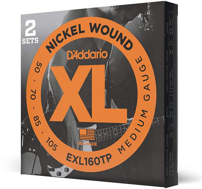 D'Addario 니켈 와운드 베이스 기타 스트링 라이트 스트링 악기, Long Scale, Medium, 50-105 (2-Pack), 1개