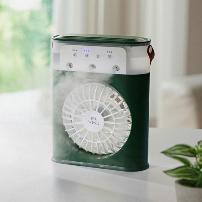 얼음골 빙풍기 이동식 무선 탁상용 미니 미스트 선풍기 소형 캠핑 선풍기, 그린