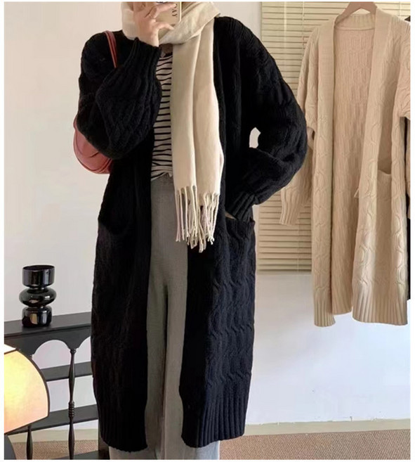 KDNC 여성 니트 가디건 롱가디건 루즈핏 빅사이즈 스웨터 코트