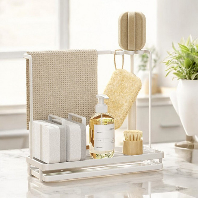 페이지마켙 홈 스타일링 올인원 물흐름 수세미 거치대 젖병솔 키친랙 주방세제 싱크대수세미거치대 좁은주방정리 수세미걸이 젖병솔걸이 수세미보관 씽크대수세미거치대 주방수건걸이 수세미받, 블랙, 1개