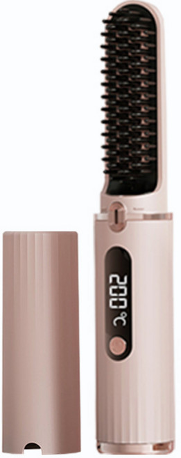 無線負離子直髮梳 快速加熱 多段溫控 直捲兩用 便攜式造型神器, 1個, 少女粉