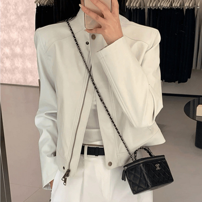 고급 여성용 가죽 자켓 봄 가을 빅사이즈 여자 숏 레더 코트 빈티지 오버핏 여성 라이더 자켓 LCC