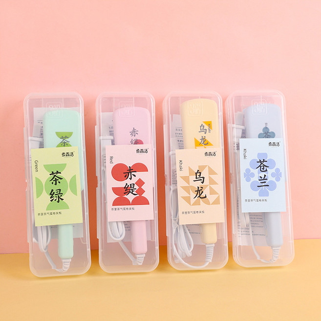 蛋卷頭捲髮棒卡通盒裝水波紋蛋蛋卷棒學生大卷小功率電夾板捲髮器, 1個, 茶裏茶氣蛋卷夾板:1個