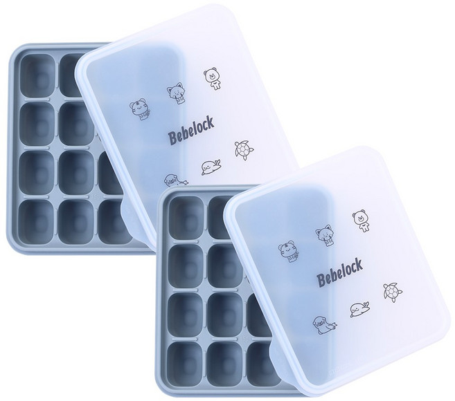 베베락 아이와 플래티넘 실리콘 큐브 2P(냉동보관용기_뚜껑포함 13.5cm X 15cm), 1세트, 아이와 실리콘큐브(블루그레이2P)