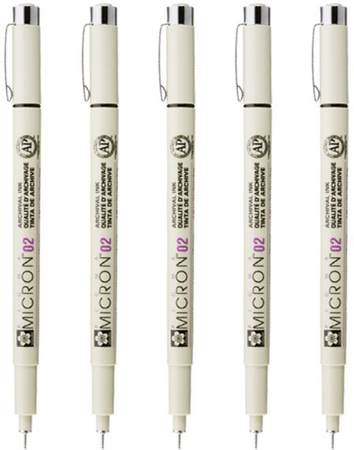 사쿠라 피그마 마이크론 피그먼트 잉크펜, 5개, 02(0.3mm)-블랙