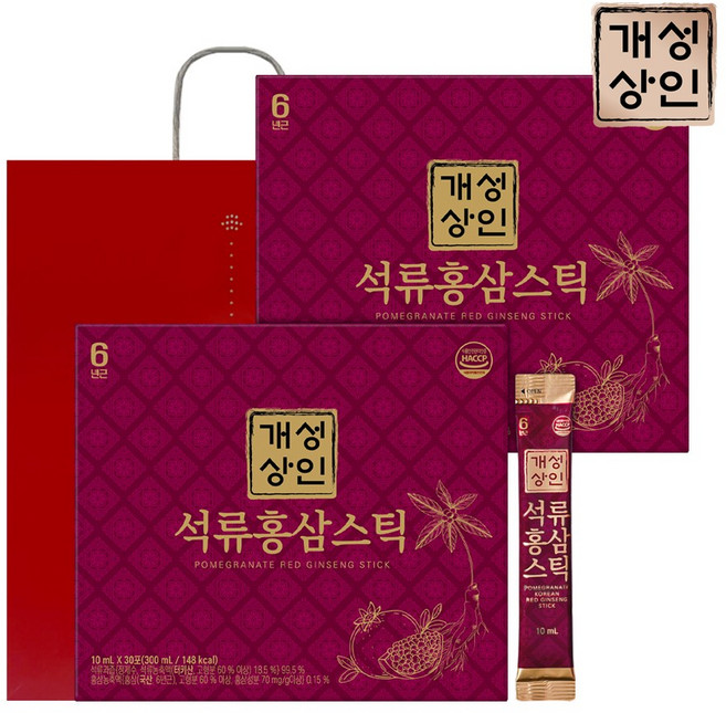 개성상인 석류홍삼스틱 10ml 30포 x 2박스 (총 60포) /전용쇼핑백 /개성인삼농협, 8개, 300ml