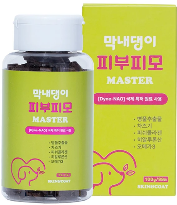 강아지 피부영양제 피부병 아토피 발습진 털 피모건강 막내댕이 피부피모 마스터 100g, 1개, 피부/피모, 99정 - 쿠팡