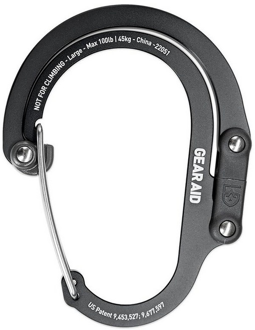 GEAR AID HEROCLIP 캠핑 배낭 정리 및 차고용 카라비너 클립 및 후크 (라지) 스텔스 블랙, 1팩