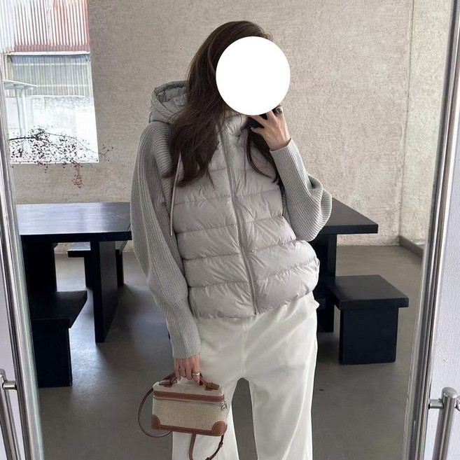 쌍천 얇은 니트 패치 패딩 여 가을 겨울 후드 코트 쇼트 루즈핏 겨울 패딩 작은 키 W25120909