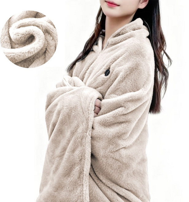 MIGA 인조 토끼털 온열 담요 캠핑용 무선 1인용 차박 전기담요, 브라운