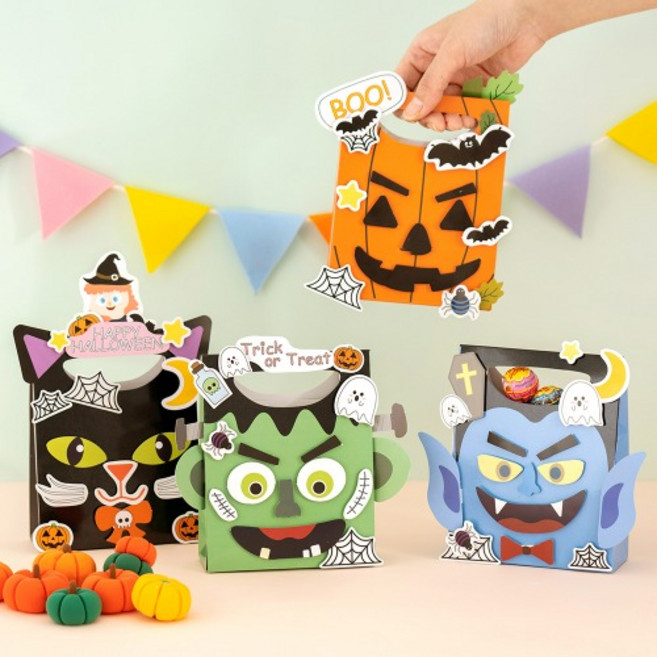 216 민화샵 할로윈 쇼핑백 만들기 사탕 가방 바구니, 01. 호박, 1개