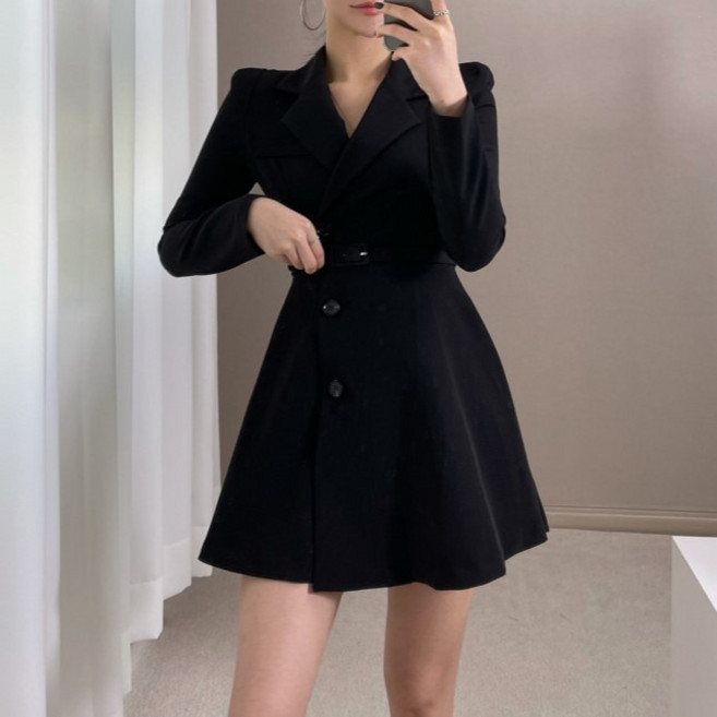 쪼예 하객룩 테일러드 정장 벨트 자켓 미니 원피스
