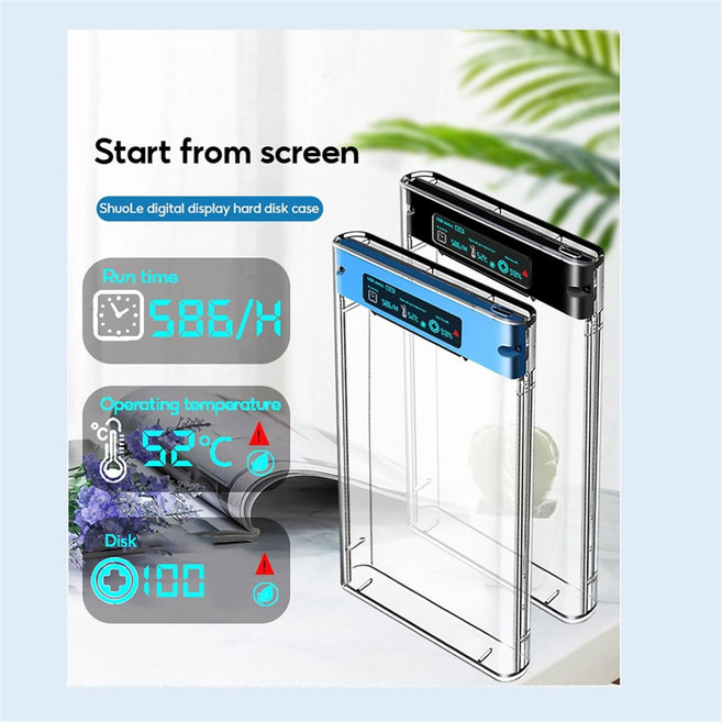 Shuole USB3.2 외부 HDD 케이스 5GBPS 2.5 인치 투명 케이스 하드 드라이브 인클로저 SATA HDD SSD 스토리지 케이스 용 랩톱 PC A, 파란색, 1개