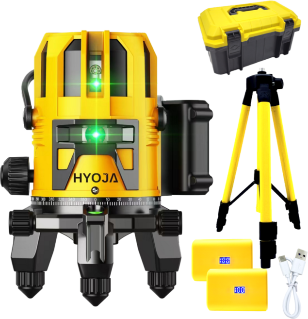 효자 5라인 그린 레이저레벨기 레이져레벨기 미니 자동 소형 수직 수평측정기, 5라인 그린 레벨기 + 연장 삼각대, 1개