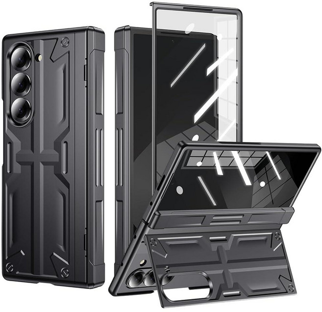 Kaiiecal 삼성 갤럭시 Z-Fold-6 케이스: [숨겨진 킥스탠드][무선 충전] 슬림 힌지 경량 스탠드 케이스 액정보호필름 포함 (뒷면 HD 스크린이 있는 Fold6 크