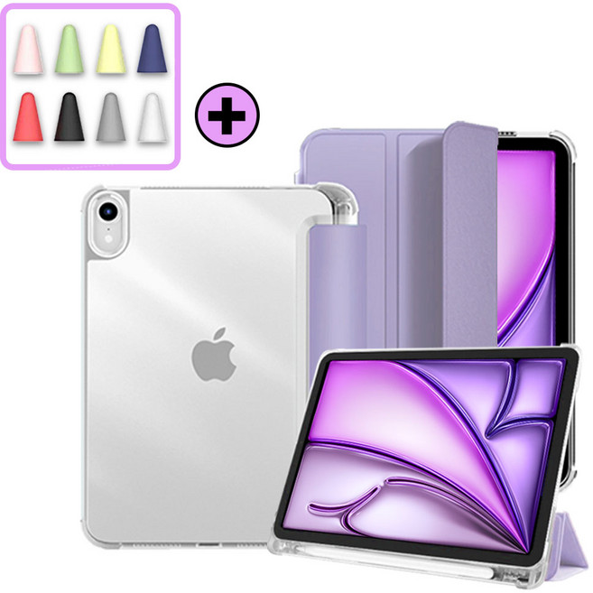 아이패드 에어 프로 미니 호환 1/2/3/4/5/6/7/8/9/10/11세대 애플 펜슬 수납 클리어 케이스 보호 커버 케이스나라, 라이트라벤더, 1개