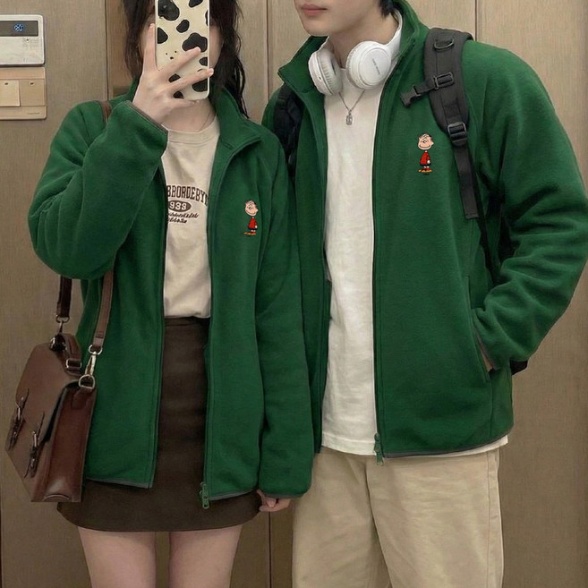 문컬렉션 남녀공용 후리스 집업 남성 여성 데일리룩 스몰 피너츠 플리스 자켓