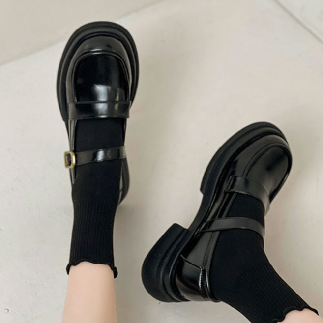 라블 여성용 버클 스트랩 키높이 로퍼 4.5cm