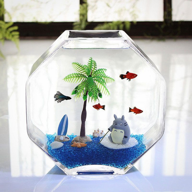 玻璃魚缸 花瓶 水培器皿 桌面小型魚缸, 1個, 大號魚缸+套餐6
