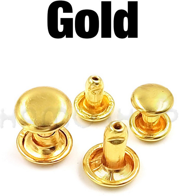 100sets 6 8mm 금속 더블 캡 라운드 리벳 스터드 충돌 네일 스파이크 락 가죽 공예 신발 가방 벨트 의류 팔찌 DIY, Gold, 6 x 10mm, 1개, Gold