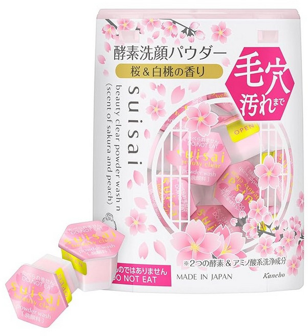suisai 수박 뷰티 클리어 파우더 워시 N 사쿠라 & 복숭아 향기 효소 세안 파우더 단품 |모공 검게 얼룩 각마개 자라츠키 오래된 흥분 케어 | 0.4g x 32, 1개, 1g