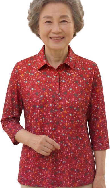 마그랜마 70대 80대 엄마 할머니 화사한 잔꽃 7부 카라 티셔츠 시원한 봄 여름 외출복 (감사엽서 패키지)