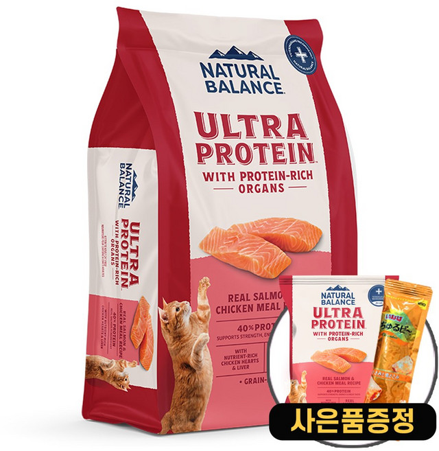 내추럴발란스 울트라 프로틴 고양이 전연령사료 고단백사료 + 사료샘플 + 증정고양이간식, 1개, 1.36kg, 닭+연어