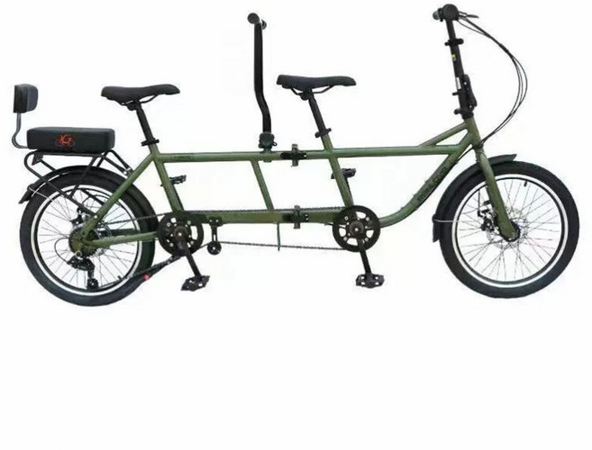 2인용자전거 접이식 탠덤 바이크 7단 커플 가족 여행 공원 유원지 관광 레저, 그린, 219cm, 1