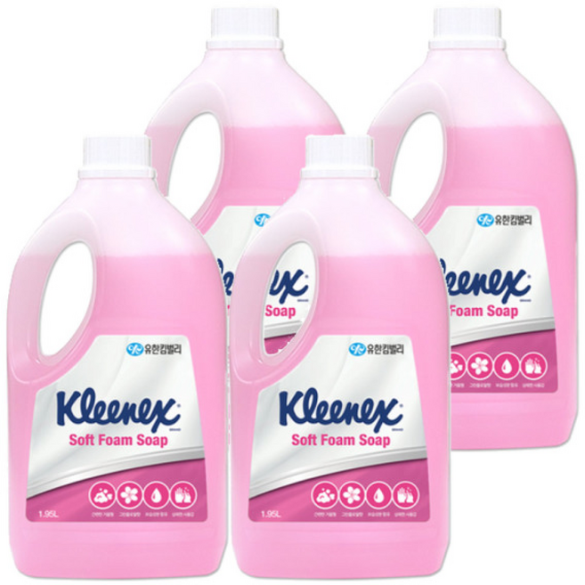 크리넥스 소프트 폼솝 그린플로랄향 부드러운 거품형 핸드워시 거품비누 대용량 리필, 1.95L, 4개