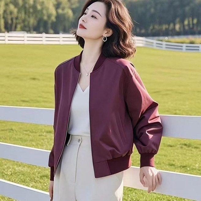Neirny 여성 라운드넥 긴팔 자켓 봄가을 간절기 심플캐주얼 클래식 집업 야구점퍼 빈티지 아우터 바람막이 숏 코트