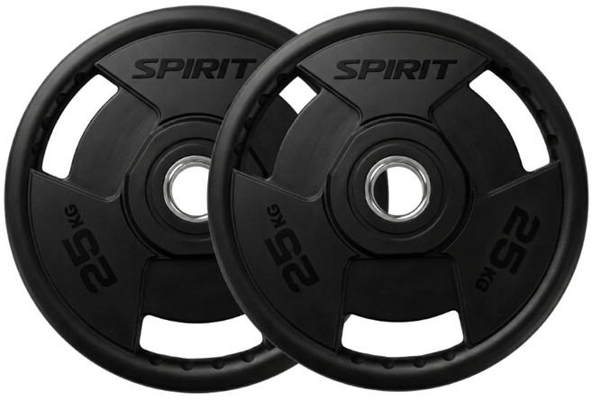 SPIRIT 天然橡膠3孔手抓槓片 孔徑5CM 25KG - 健身重訓專業器材, 黑色, 1個